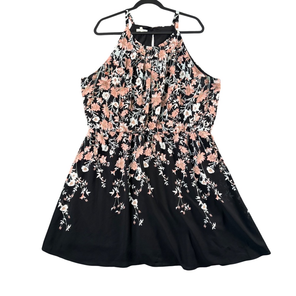 Maurices Floral Halter Neck Dress Women's Size 2 Black‎ Pink White